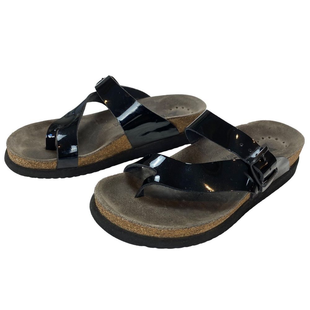 Mephisto Helen Thong Sandals EU 35 Black Patent Leather‎ Cork Footbed Air Relax